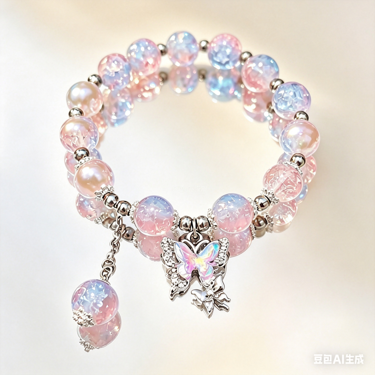 Blue Pink Jade Butterfly Bracelet