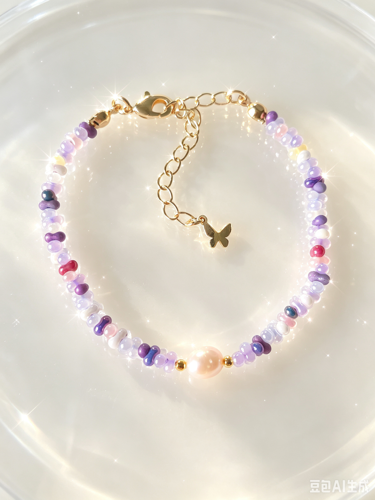 Purple Beaded Bracelet | Lavender Seed Beads with Freshwater Pearl